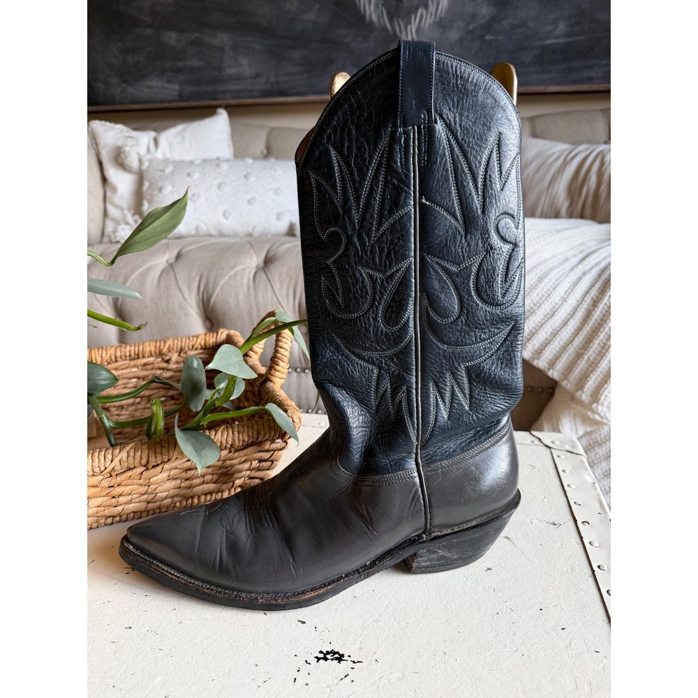 AUSTIN HALL Vintage Cowboy Boots Blue Gray Leather Pointed Toe Men's Size 10